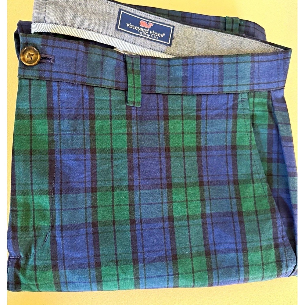 NWOT Vineyard Vines Men's 42x32 Blue Green Plaid Slim Straight Chino Pants